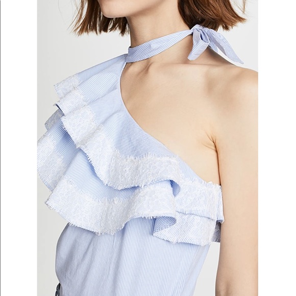 Veronica Beard One Shoulder Ruffle Top Blouse Sz 6 - Picture 13 of 16